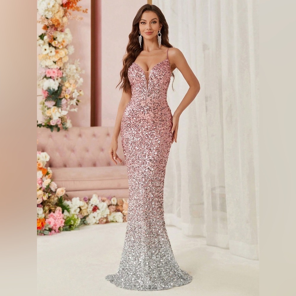 Sparkling Pink and Silver Sequin Gown